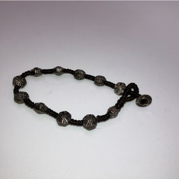 Silver Spinel Textured Beads on Brown Tied Rope 7 1/8" Bracelet! - Picture 7 of 7